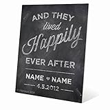 And They Lived Happily Ever After – Bride & Groom名前日付chalkboard-lookウェディングでカスタマイズ可能な壁アートプリント 20x24 C