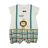 【SiShuNon/シシュノン】ライオンサスペンダー風ロンパース ベビー 男の子 ライオン サスペンダー風 チェック 半袖ロンパース 70 15 ホワイト