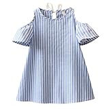 MIOIM 子供 ゆったり シャツ キッズ ガールズ ミニワンピース 女の子 可愛い ブルー ボーダー柄 肩見せ Aライン スカート チュニック 入園式 七三五 お出かけ お呼ばれ