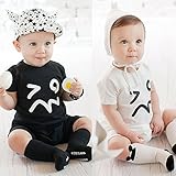 黒または白の半袖ロンパースワンピースかわいい顔赤ちゃん (18-24M, ホワイト)