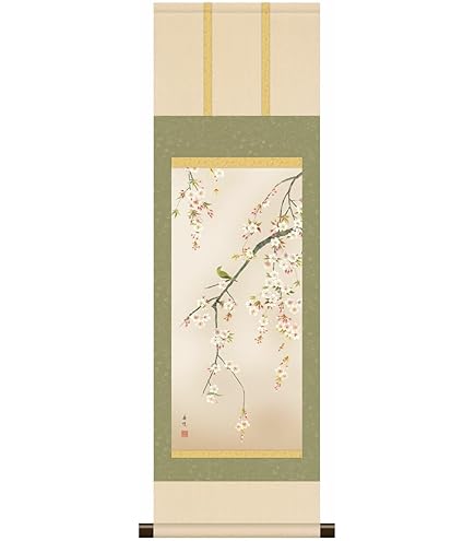 Amazon.co.jp: 10年保証 掛け軸 ミニ掛け軸 和風 花鳥画 春掛け 紅白梅