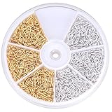 Pandahall Elite 1 Box 900PCS Golden Silver Iron Screw Eye Pin Bail Peg for Half-drilled Beads 8mm by