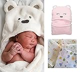 B's MAUMU 肌触り 抜群!! 赤ちゃん おくるみ　ベビー フード 付き ブランケット & ガーゼ ３枚 セット 出産祝い (ピンク)