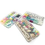Kissteether DIYシリコーンおしゃぶりキット混合色の形状六角形シリコーンビーズラウンドシリコーンビーズ手紙シリコンビーズデジタルシリコーンビーズアバカスシリコンビーズかぎ針台ビーズ木製ビー