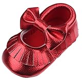 C-Princess リボンモチーフ ベビーシューズ 女の子 ファーストシューズ フォーマルシューズ 新生児靴 キッズ 子供歩行練習 柔らかい 出産祝い レッド 12cm