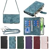 Eastwave アイフォン 15 Plus ケース For iPhone 15plus 縄掛けケース For iPhone15plus 手帳型 財布型 ICカード コインポケット ストラップ付き カード 収納 小銭入れ ファスナーポケット付き PUレザー 6色ブルー