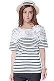 Sweet Mommy マタニティトップス 授乳服 授乳口付き Tシャツ ストレッチレース×ボーダー やわらかコットン 大きいサイズ カジュアル 春 夏 半袖 産前産後 M ブルー