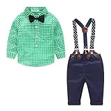 FEVON セットアップ　子供服　ベビー　ボーイズ　男の子　シャツとサロペット　パンツ　長袖　春　秋　2点セット　チェック柄　リボン　ボウタイ　フォーマル　蝶ネクタイ　ベビー服　赤ちゃん　キッズ服　入