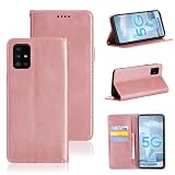 適用 Galaxy A51 5G ケース 手帳型 適用 SCG07 / SC-54A 手帳型 カバー PUレザー カード収納 財布型 耐衝撃 ケース マグネット スタンド機能付き 5色 (適用 Galaxy A51 5g ケース 手帳型) (ライトローズゴールド)