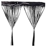 COHEALI 2枚 レイン カーテン ウィンドウ トリム ブラック 装飾 ブラック タッセル ブラック 見掛け倒し カーテン フォイル フリンジ カーテン ブラック スパークル メタリック フォ