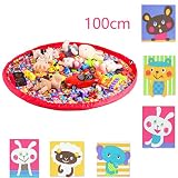 ZAMI かわいい動物柄 遊びマット　お片づけマット おもちゃ収納袋　巾着のプレイマット　50cm 100cm 150cm　３サイズ 赤/ブルー/オレンジ三つの色 (100cm（座るマットとして可）,