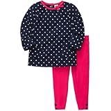 カーターズ（Carter's）【紺水玉長袖上下セット】女の子用ネイビードット柄&ピンクリボン付き長袖チュニック上下2点セットアップ 3months 60cm 出産祝い,セットアップ,ショッキングピンク