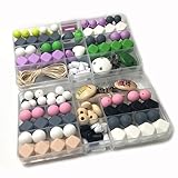 Kissteether DIY看護ネックレスキット2箱入り色の幾何学ヘキサゴンシリコーンビーズハート型シリコーンラウンドシリコーンビーズ木製かぎ針編みビーズ布製品クリップ赤ちゃんTeetherおもちゃ