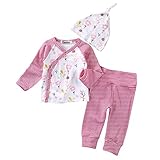 ベビー服 女の子 側開口部 長袖花プリントパーカーとパンツアウトフィット + 帽子 (70(0-6M), レッド)