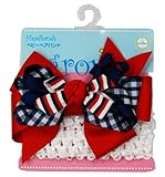 grow baby ボリュームリボン ヘアーバンド レッド&ネイビー ポリエステル WT-02063