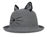 (ウォ２U)Woo2u レディース 子供 キッズ 親子 春夏 可愛い猫 麦わら 通学 通勤 つば広 中折れハット 紫外線対策 旅行 アウトドア キャップ サンバイザー ツ カジュアル 日よけ帽子 日焼