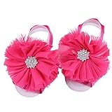 FEITONG 2016 1Pair Infant Pearl Chiffon Barefoot Toddler Foot Flower Beach Sandals (Hot Pink) by FEI