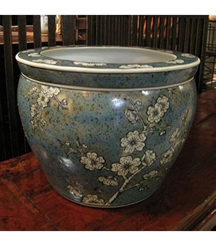 Amazon.co.jp: ウッドギャラリー樹 青花丸大魚洋蓮鉢 黒 中 水鉢 大型