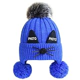 Vandot 子供 帽子 アウトドア オシャレ 暖かい キャップ ニット帽 女の子 男の子 綺麗 ハット 防寒 保温 防風 赤ちゃん ベビー ウールニット スキー 可愛い 耐用-ブルー
