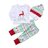 Tovadoo 子供服 ベビー服 女の子 上着+ズボン+帽子 秋冬 長袖 クリスマスセット ヘラジカ 雪柄 可愛い 姉妹揃い パーティー 部屋着 プレゼント