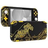 eXtremeRate switch liteに対応用パターン柄互換するケースシェル、任天堂switchライトコントローラー修理キットハウジング/スクリーンフィルム付き、switchライトに対応用カスタムケースカバー【神奈川沖の金色の波ブラック】