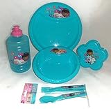 Doc McStuffins 8 Piece Mealtime Set BPA Free Plate Bowl Water Jug 2 Forks 2 Spoons and Snack Contain