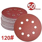 WINGONEER 50PCS サンディングディスクパッド、ランダムオービタルサンダー用5穴8穴120グリットフックとループアルミサンドペーパー