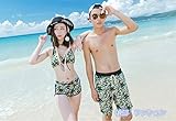 2017年新作　夏のペア水着　レディース　洋服 ビキニ３点 セット カップル お揃い ペア 水着 体型カバー04 (M, 女性グリーン)