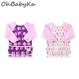 OHBABYKAベビー エプロン 長袖 防水 お食事 お食事練習 お絵描き 粘土遊び などに最適 子供 幼児 スモック 食事用 キャッチポケット付き 2枚セット 6ヶ月 ~ 24ヶ月 (ZY0310J