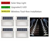 [Pack of 4] HowFine Outdoor Stainless Steel LED Solar Step Light Wireless Super Bright Modern White 