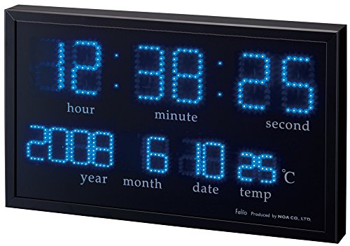 Felio(フェリオ) デジタル壁掛け時計 アギラ ブルーLED表示 カレンダー・温度表示 ブラック FEW120BK Felio(フェリオ) デジタル壁掛け時計 アギラ ブルーLED表示 カレンダー・温度表示 ブラック FEW120BK
