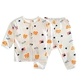 ［Tiny＆Cute］ベビー用パジャマ　キッズ　上下2点セット　男女兼用　ルームウェア　部屋着　寝間着　薄手　綿100%　前開き　80cm　90cm　くまちゃんとアメリカ国旗柄 (80cm)