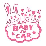 手書き風 Baby in car ステッカー ピンク 桃