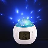 Votabell 多彩 星 プロジェクター 投影 目覚まし時計 サウンド機能 デジタル 時計 アラーム 温度計 カレンダー 音楽 玩具
