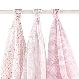 Hudson Baby ハドソンベビー  モスリンコットン おくるみ ブランケット 3枚セット Muslin Swaddle Blankets 3pk (ライトピンク) [並行輸入品]