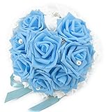 [Neustadt] ウェディングブーケに かわいい ハート型 造花の バラの ブーケ スカイブルー×ホワイト