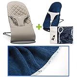 【今治タオルブランケットセットFLW】babybjorn（ベビービョルン）バウンサー Bliss サンドグレー（バウンサーカバーフラワーブルー）