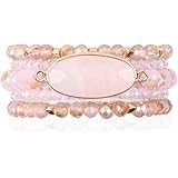 RIAH FASHION Bohemian Multi Layer Beaded Strand Stack Bracelets - Sparkly Crystal, Natural Stone Pendant, Rhinestone Bead Sta
