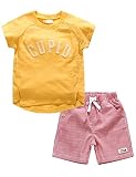 （マクスリンディー）MaxLindy パジャマ ボーイズ 子供服 赤ちゃん服 上下セット 半袖 ショートパンツ 英字柄 カジュアル 1－5歳 品質認証 綿100% キッズ（イエロー,90CM）