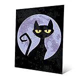 猫 – パープル – Distressed Cattitudeブラックハロウィン猫シルエットゴールドイエロー目Crooked Tail Against Big Full Moon 20x24 HAL0