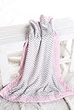 Bacati - Grey Ikat Chevron with Solid Border Plush Blanket (Grey Chevron/Baby Pink Border) by Bacati