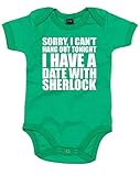 (私はシャーロックとのデートがあります。) I Have A Date With Sherlock, プリント　ベビースーツ - グリーン/白 3-6 ヶ月