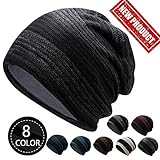 ニット帽 メンズ 秋 冬 大きいサイズ 防寒 保暖 ゆったり ビーニーキャップ ニットキャップ ニットワッチ おしゃれ シンプル 柔らかい ストレッチ性抜群 男女兼用（全8色） (＃08.ブラック・ダークグレー)