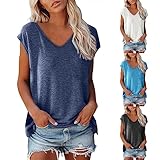 Miekld レディース キャップ バットウィング 半袖 カジュアル ルーズフィット Vネック ベーシック Tシャツ トレンディ 無地 ゆったり 夏 タンクトップ 2024, S1-ホワイト, Large