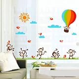 熱気球 太陽 雲 鳥 ベビールームウォールステッカー かわいい猿 wall sticker ウォールペーパー インテリア デコレーション 60*90cm