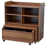 ottostyle.jp ランドセルラック 学用品収納 デスク付きタイプ ワイド 【3カラー】 幅106cm カスタマイズできる仕切り＆ワゴン付き 本棚 教科書収納 机 子供収納 (ウォールナット)