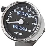 デイトナ(Daytona) バイク用 機械式 スピードメーター ステンレスボディ/ブラックパネル/ホワイトLED φ60 140km/h表示 15633