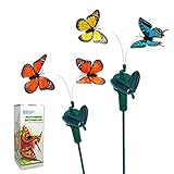 HQRP ダブルガーデンソーラーバタフライ2本セット、パワード太陽 - ブルーアゲハ/イエローモナーク/オレンジモナーク- 屋外装飾、庭飾り + HQRP UVメーター