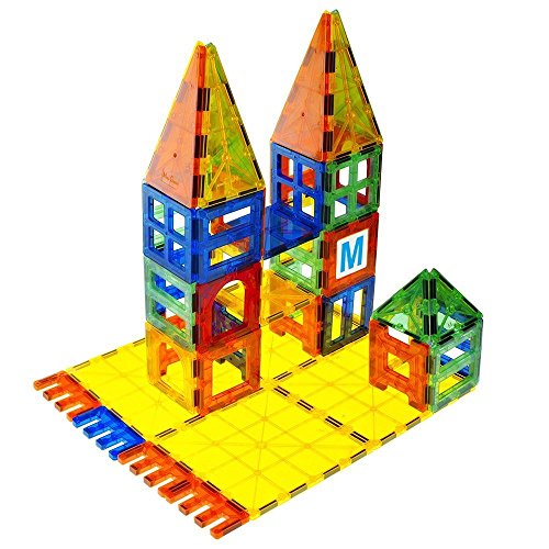 (123 Pieces)- Mag-Genius MGS-01-123 Magnet Tiles 3D Brain Building Blocks Set of 120 Pieces 13 New Plastic Fun Clickins includes 2 Cars and Free Storage Bin, 123 Piecesの表紙