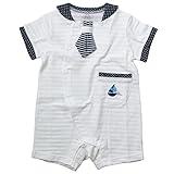 《初夏盛夏対応》(日本製) Pample Mousse(パンプルムース) 天竺ジャガードシャドーボーダー柄セーラー衿カバーオール 70cm /OW NO.DP-72508